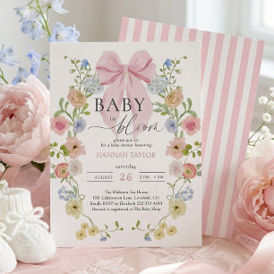 Invitación Bebé en Flor Rosa Cumpleaños de la Bebé con Lazo R