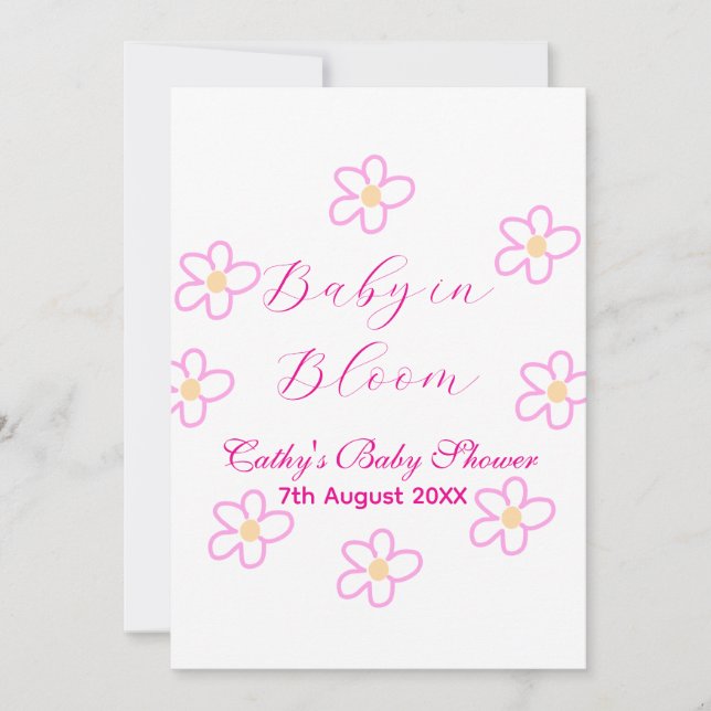 Invitación Bebé en flor rosa ducha bebé simple elegancia (Anverso)