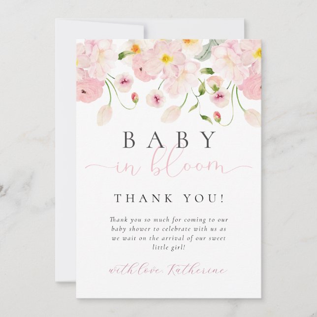 Invitación Bebé en Flor Rosa Fiesta de Bebé Floral (Anverso)