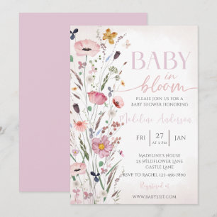 Invitación Bebé en Flor Rosa Fiesta de Bienvenida de Bebé Flo