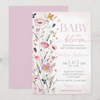 Invitación Bebé en Flor Rosa Fiesta de Bienvenida de Bebé Flo