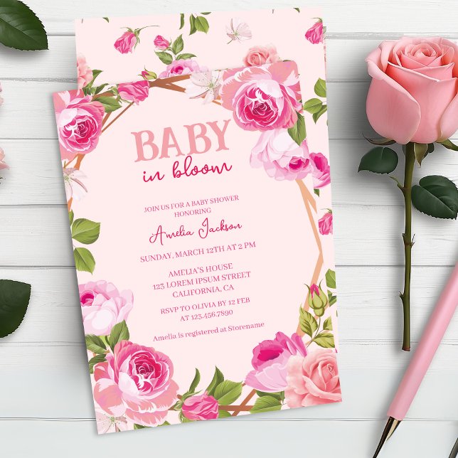 Invitación Bebé en flor rosa floral Bebé ducha (Subido por el creador)