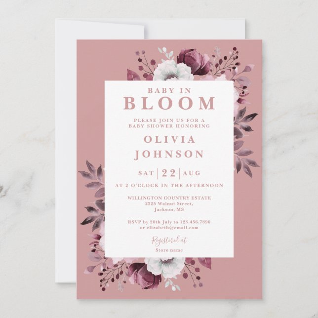 Invitación Bebé en flor rosa floral todo en uno baby shower (Anverso)