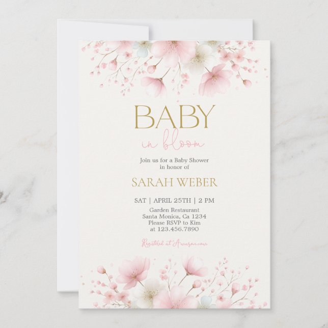 Invitación Bebé en Flor Rosa Flores Silvestres Shower de Niña (Anverso)