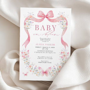 Invitación Bebé en flor rosa lazo niña salvaje fiesta de bebé
