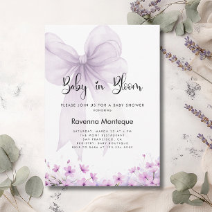 Invitación Bebé en Flor Rosa Lila Suave Arco de Flores para B