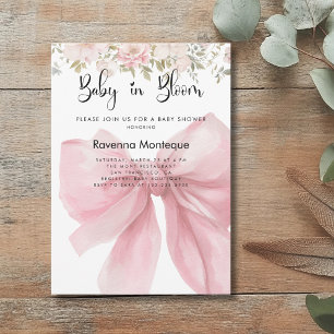 Invitación Bebé en Flor Rosa Simple Peonía Lazo Baby Shower