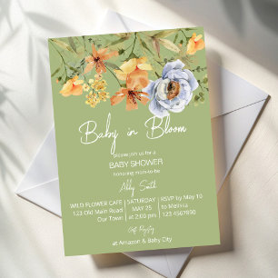 Invitación Bebé en flor salvia verde baby shower 