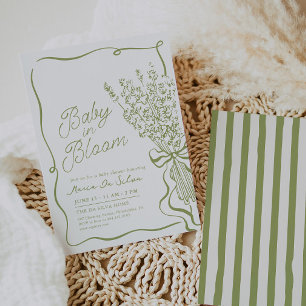 Invitación Bebé en Flor Shower de Bebé Verde Dibujado a Man