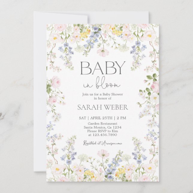 Invitación Bebé en Flor Silvestre Baby Shower Niña (Anverso)