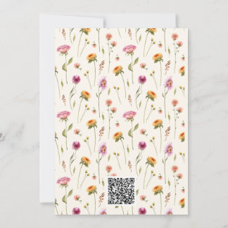 Invitación Bebé en flor silvestre Chica rosa QR Baby Shower