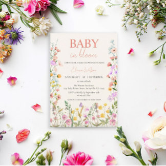 Invitación Bebé en flor silvestre Chica rosa QR Baby Shower