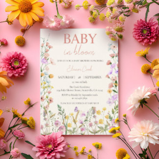 Invitación Bebé en flor silvestre Chica rosa QR Baby Shower