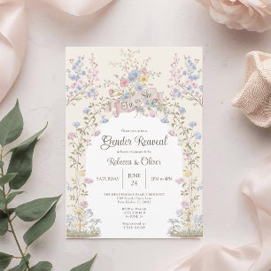 Invitación Bebé en Flor Silvestre Pastel Revelación de Género