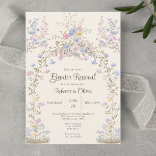Invitación Bebé en Flor Silvestre Pastel Revelación de Género