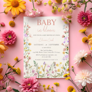 Invitación Bebé en Flor Silvestre Rosa Niña QR Baby Shower