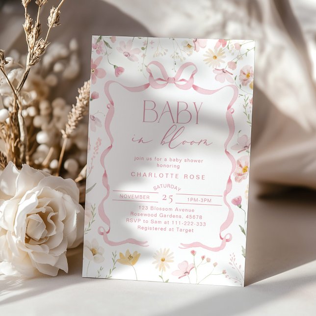 Invitación Bebé en flor silvestre Rubor rosa Bebé ducha (Subido por el creador)