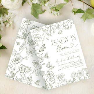 Invitación Bebé En Flor Vintage Floral Sage Green Shower