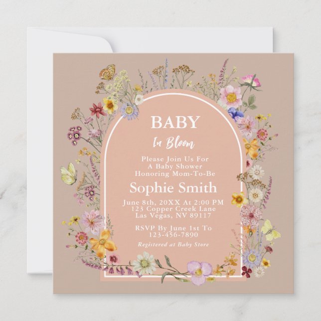 Invitación Bebé en flor Wildflower Mauve Pink (Anverso)