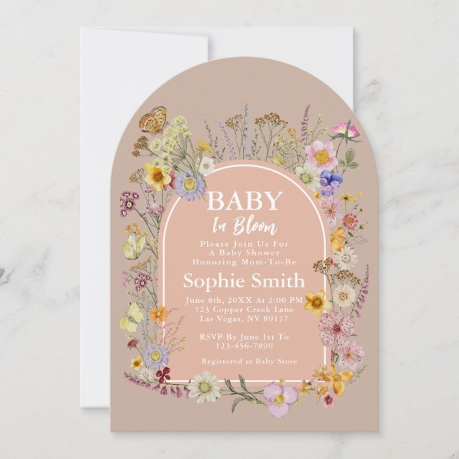 Invitación Bebé en flor Wildflower Rubor Pink (Anverso)