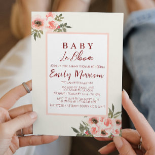 Invitación Bebé en flor y rosas rojas en Baby Shower