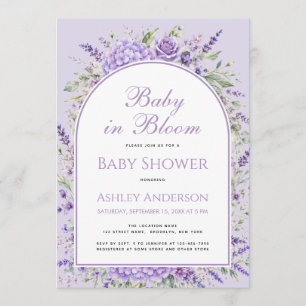 Invitación Bebé en Floración Cumple de Bebé Floral Lila Púrpu