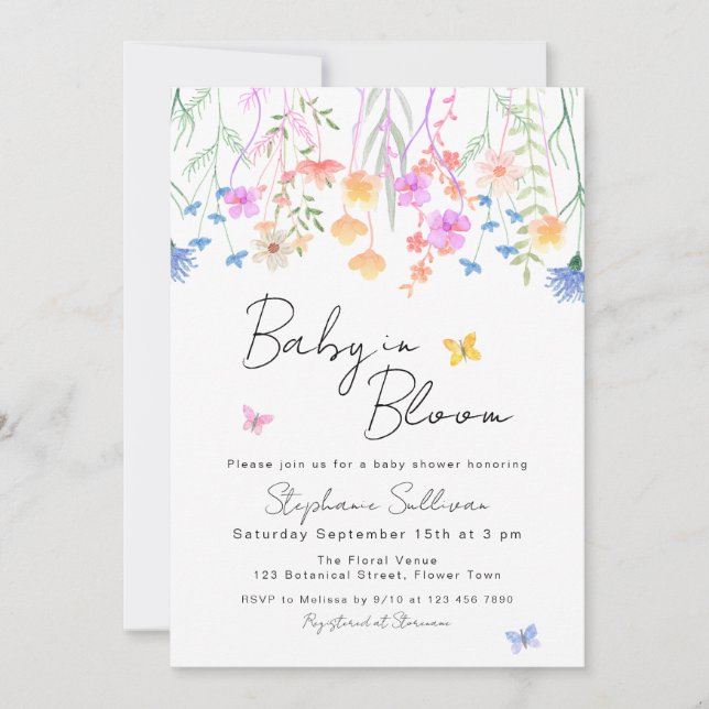 Invitación Bebé en Floración Fiesta de Bebé Floral (Anverso)