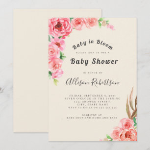 Invitación Bebé en Floración Fiesta de Bebé Floral Rosa Polvo