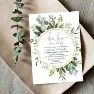 Invitación Bebé en floración género neutro verde ducha de oro