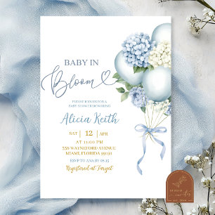 Invitación Bebé en Floración Globo de Hortensia Azul Baby Sho