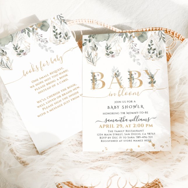 Invitación Bebé en floración Greenery & Gold Baby Shower (Subido por el creador)