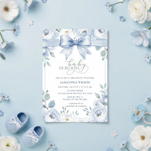 Invitación Bebé en Floración Lazo Azul Floral Niño Shower de 