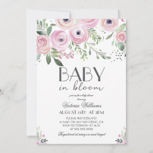 Invitación Bebé en Floración Rosa Floral Shower de Niña