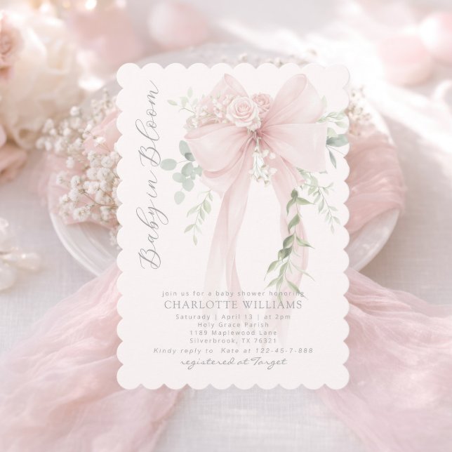 Invitación Bebé en floración Verde Bow Elegante Ducha de bebé (Subido por el creador)