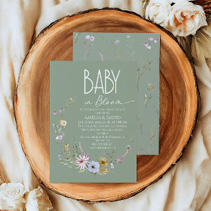 Invitación Bebé en Floración Verde Salvia Ducha de Bebé