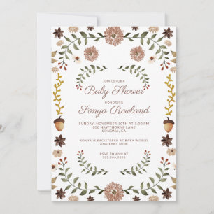 Invitación Bebé en Florales de Vegetación Otoñal Bosque