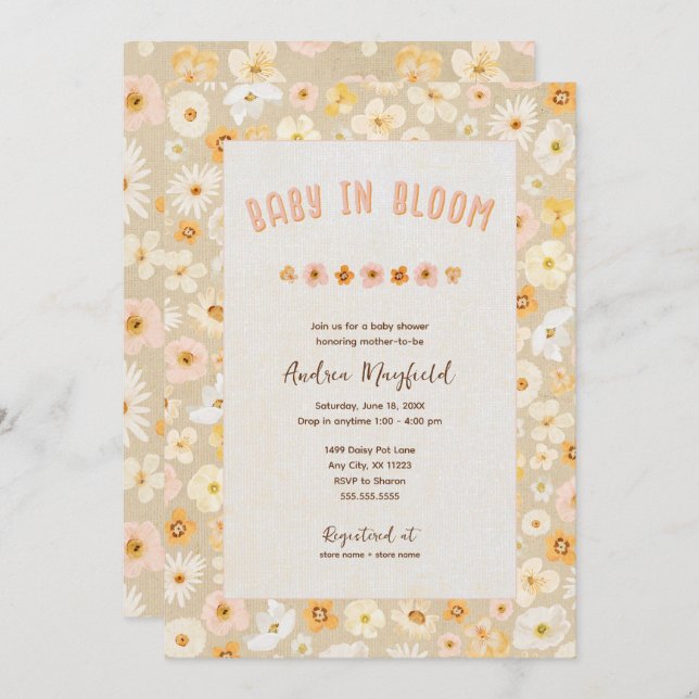 Invitación Bebé en flores apretadas en Bloom ducha de bebé (Anverso / Reverso)