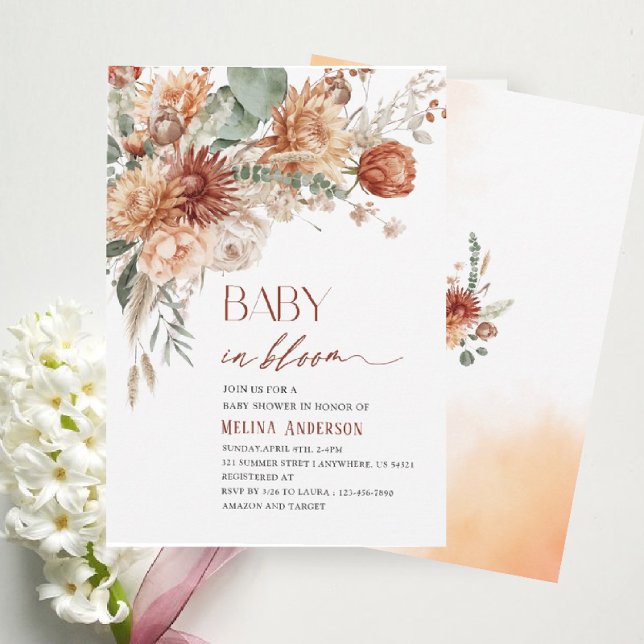 Invitación Bebé en flores de flor acuarela ducha bebé (Subido por el creador)