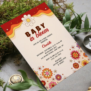 Invitación Bebé En Flores Hippie Retro De Bloom Groovy