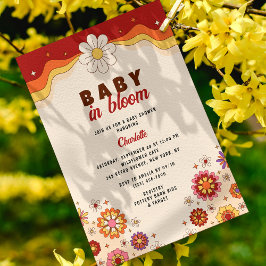 Invitación Bebé En Flores Hippie Retro De Bloom Groovy