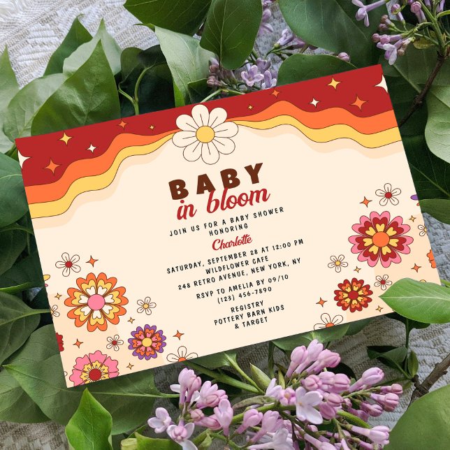 Invitación Bebé En Flores Hippie Retro De Bloom Groovy (Subido por el creador)