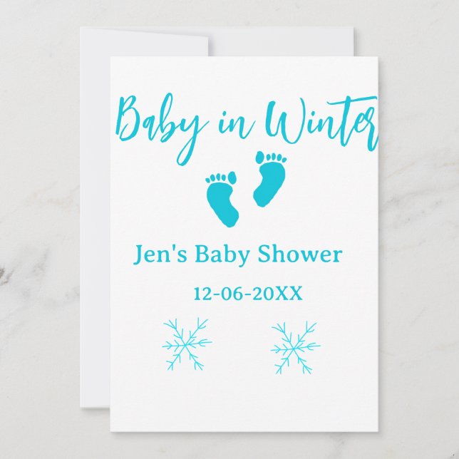 Invitación Bebé en invierno ducha de bebé azul pies bebé neva (Anverso)