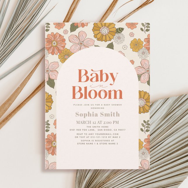 Invitación Bebé en la Baby Shower Naranja de Arco Floral Retr (Subido por el creador)