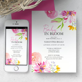 Invitación Bebé En La Ducha De Agua Floral De Bloom