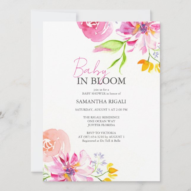 Invitación Bebé En La Ducha De Agua Floral De Bloom (Anverso)