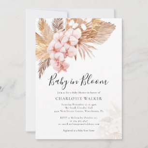 Invitación Bebé en la ducha de caída de flores rosadas de Pam