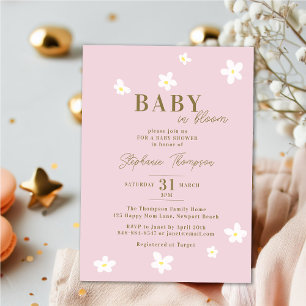 Invitación Bebé en la ducha de Chica de Boho Rosa Daisy en Bl