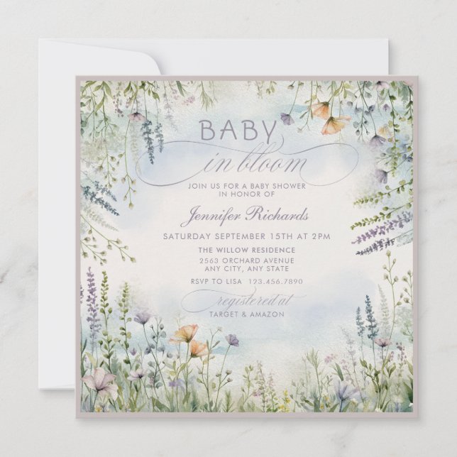 Invitación Bebé en la ducha en flor (Anverso)