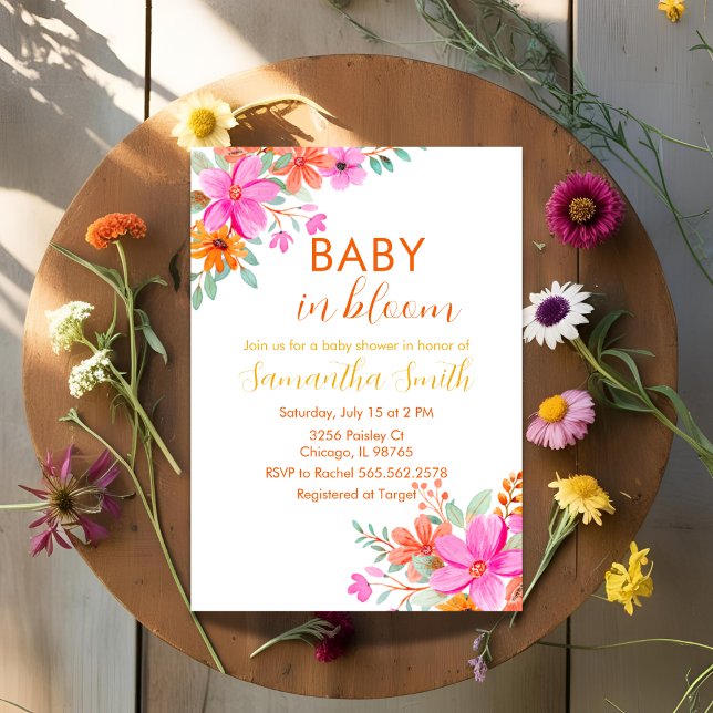 Invitación Bebé en la ducha floral de verano brillante Bloom (Subido por el creador)