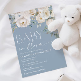 Invitación Bebé en la ducha polvorienta azul blanco floral de